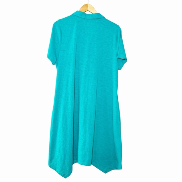 Soft Surroundings Danielle Button Dress XL Teal Asym Hem Pocket Casual Comfy - Picture 4 of 11